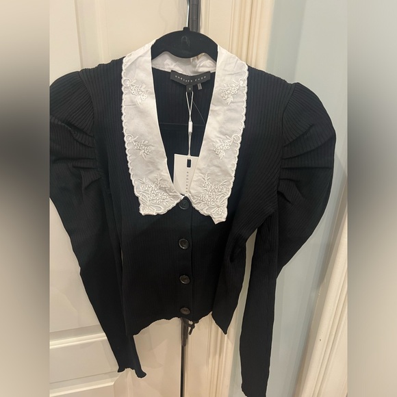 Embroidered Collar Knit Cardigan | Black Collared Cardigan - Picture 5 of 8